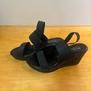 Italian Shoe Makers Black Espadrille Wedges Size 10